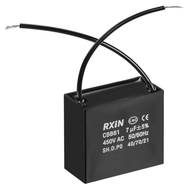 Capacitor de ventilador de techo Uxcell 47x23x41mm 7uF 450V CA 2 cables CBB61