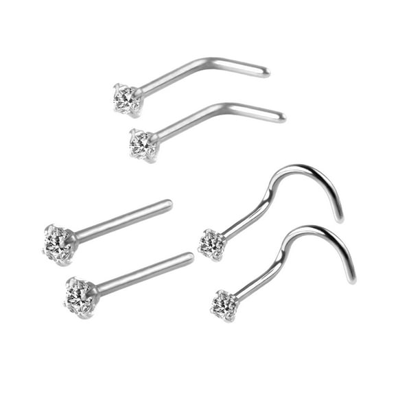 6Pcs Corkscrew Nose Rings, Tiny Bone Studs, Nose Piercing Stud Nose Screws Rings Argent