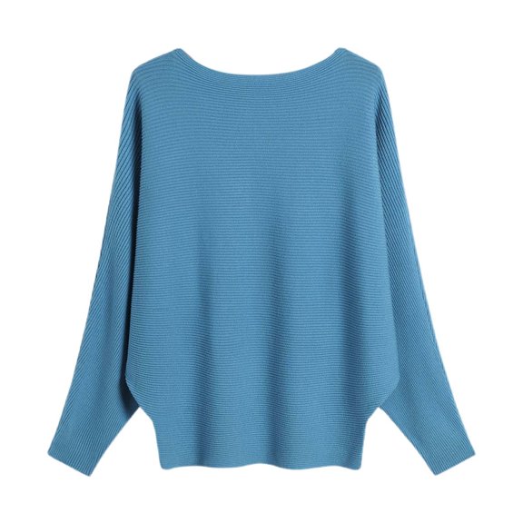 DuoJiaJ Women's Off Shoulder Batwing Sleeve Oversized Pullover Knit Sweater Top Plus Size Spring & Autumn Short Style Sweaters For Women Clearance Blue One Size