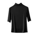 thumbnail image 2 of Womens Clothing Homenesgenics Woman Clothes under $5 Women's Fashion Solid Round Neck Short Sleeved Casual Blouses Black XL, 2 of 6