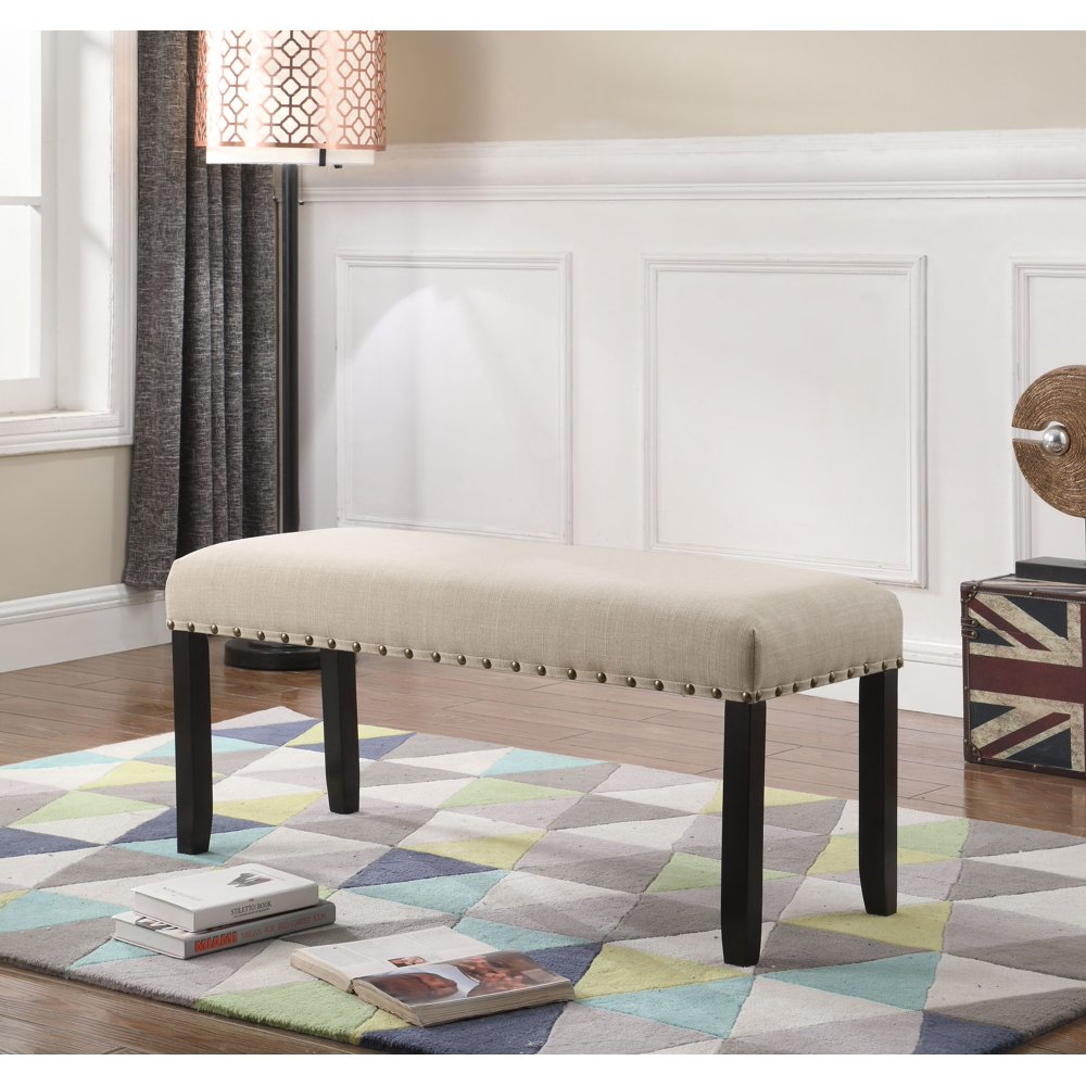 Roundhill Biony Tan Fabric Dining Bench with Nailhead Trim Walmart