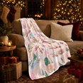 thumbnail image 3 of Festive Holiday Village Bear Penguins Snow Paths Pink, Festive Holiday Scene, Warm Flannel Blanket for Cabin and Lodge, Art Lovers Christmas Gift, Festive Home Decor, 3 of 9