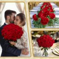 thumbnail image 3 of Rosas rojas artificiales Jefuzh para decoración de bodas, 50 unidades, 3 of 7