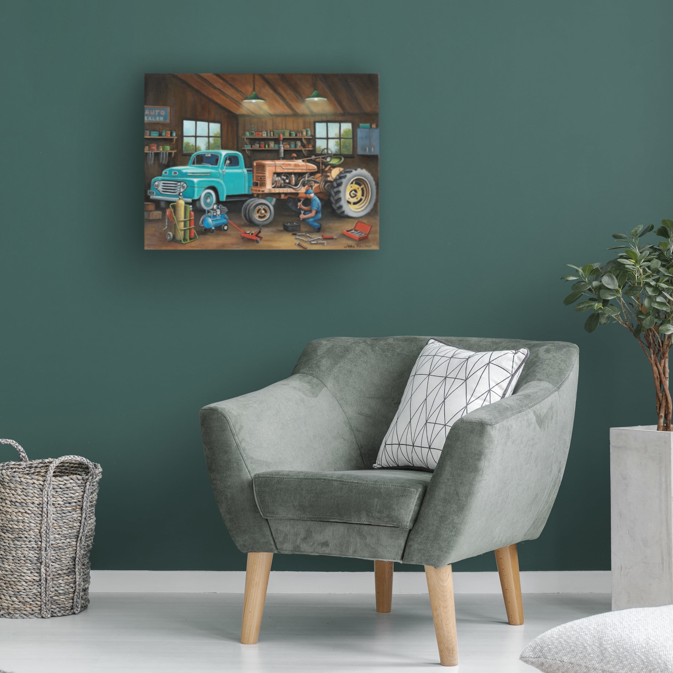 Canvas Wall Art - John Zaccheo 'Grandpas Garage' Wall Art for Living Room, Bedroom, or Office Décor by Trademark Fine Art - 32 x 24 Inches