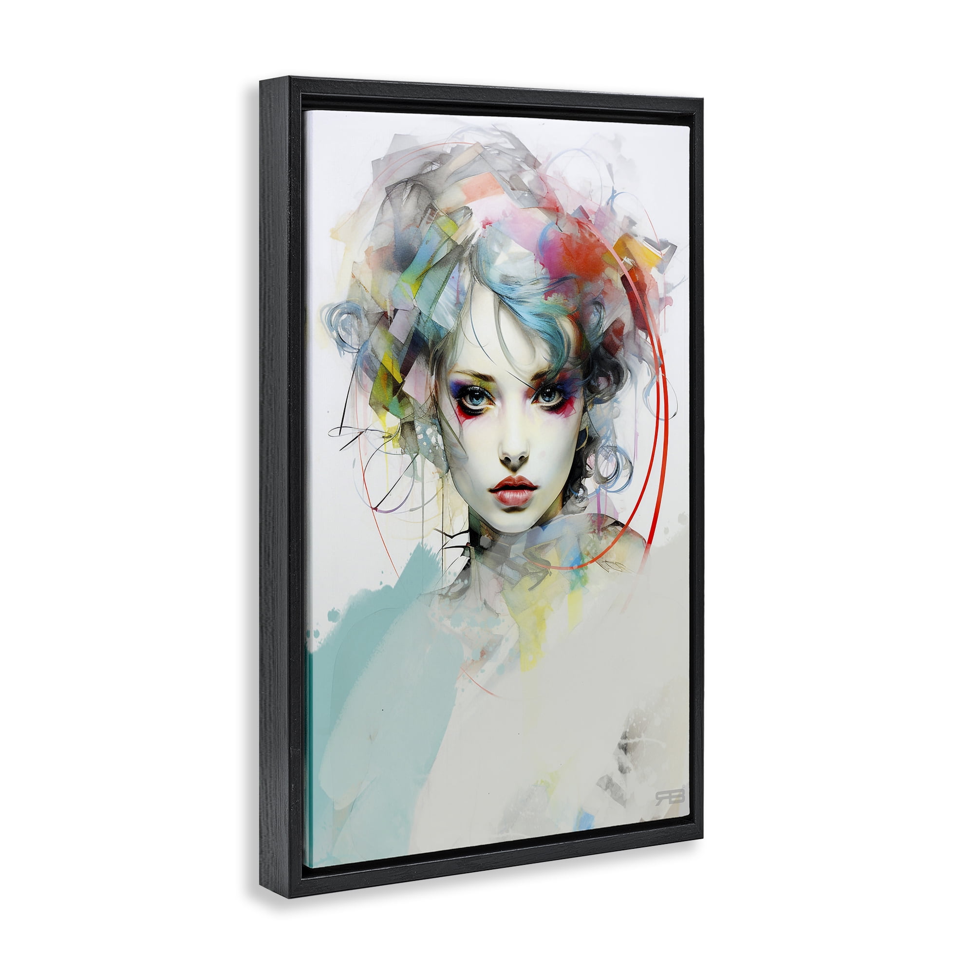 Stupell Industries Abstract Hair Visage Novelty Painting Black Floater Framed Art Print Wall Art, 21 x 31