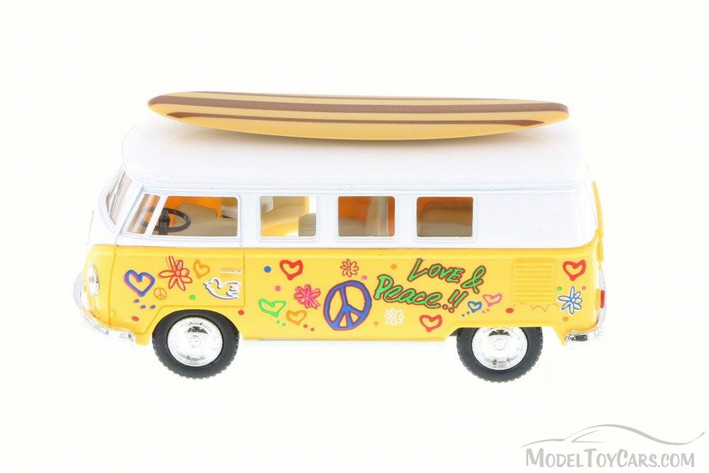Kinsmart Volkswagen Classical Bus 1962 Surfboard 1:32 Diecast Model Bus Yellow