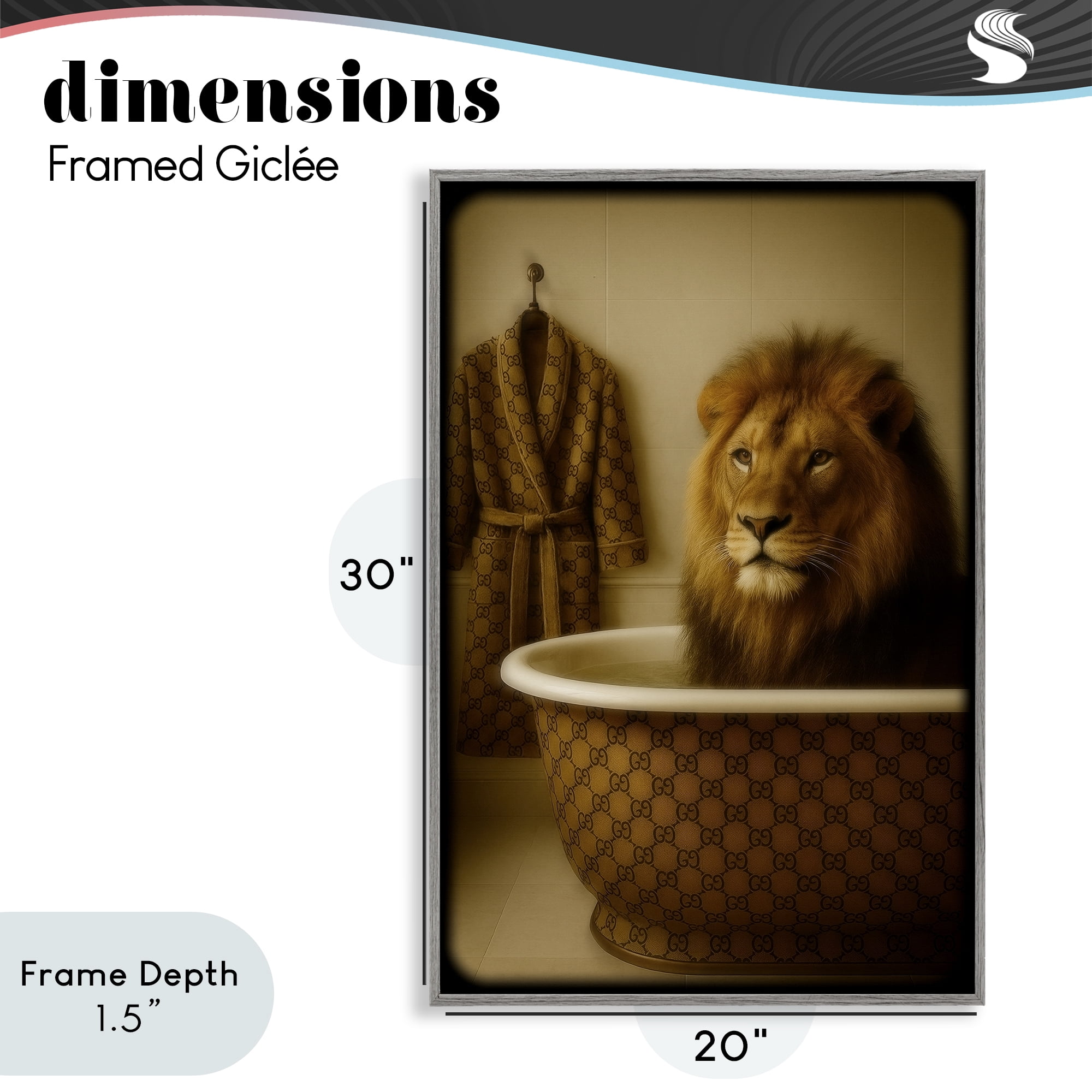 Stupell Industries Couture Lion in Luxury Tub Gray Framed Giclee Art, design by Grotto Studios