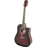 Monoprice Foothill Flat Top Acoustic / Electric Guitar with EQ, Cherry Marble Design