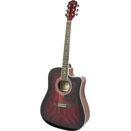 Monoprice Foothill Flat Top Acoustic / Electric Guitar with EQ, Cherry Marble Design