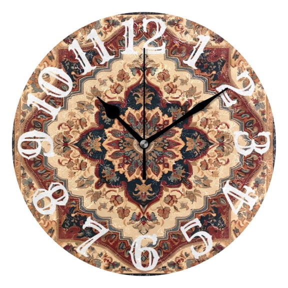 Pattern Vintage Boho 10 inch Wall Clocks Non Ticking Easy to Read Battery Decorative for Home Bathroom Kitchen Bedroom Living Room