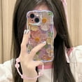 thumbnail image 6 of Oil Painting Flower Compatible with iPhone 14/15 Plus Case, with Bracelet Chain, Colorful Retro Floral Cute Curly Wave Frame Women Girls Cover for Apple 14/15 Plus (Pink), 6 of 12