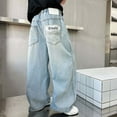 thumbnail image 4 of shqvo Baggy Jeans for Kids High Waisted Straight Leg Casual Demin Pants Boy Lightweight Soft Comfy Fashion Trousers Streetwear with Pockets Light Blue 8-9 Years, 4 of 7