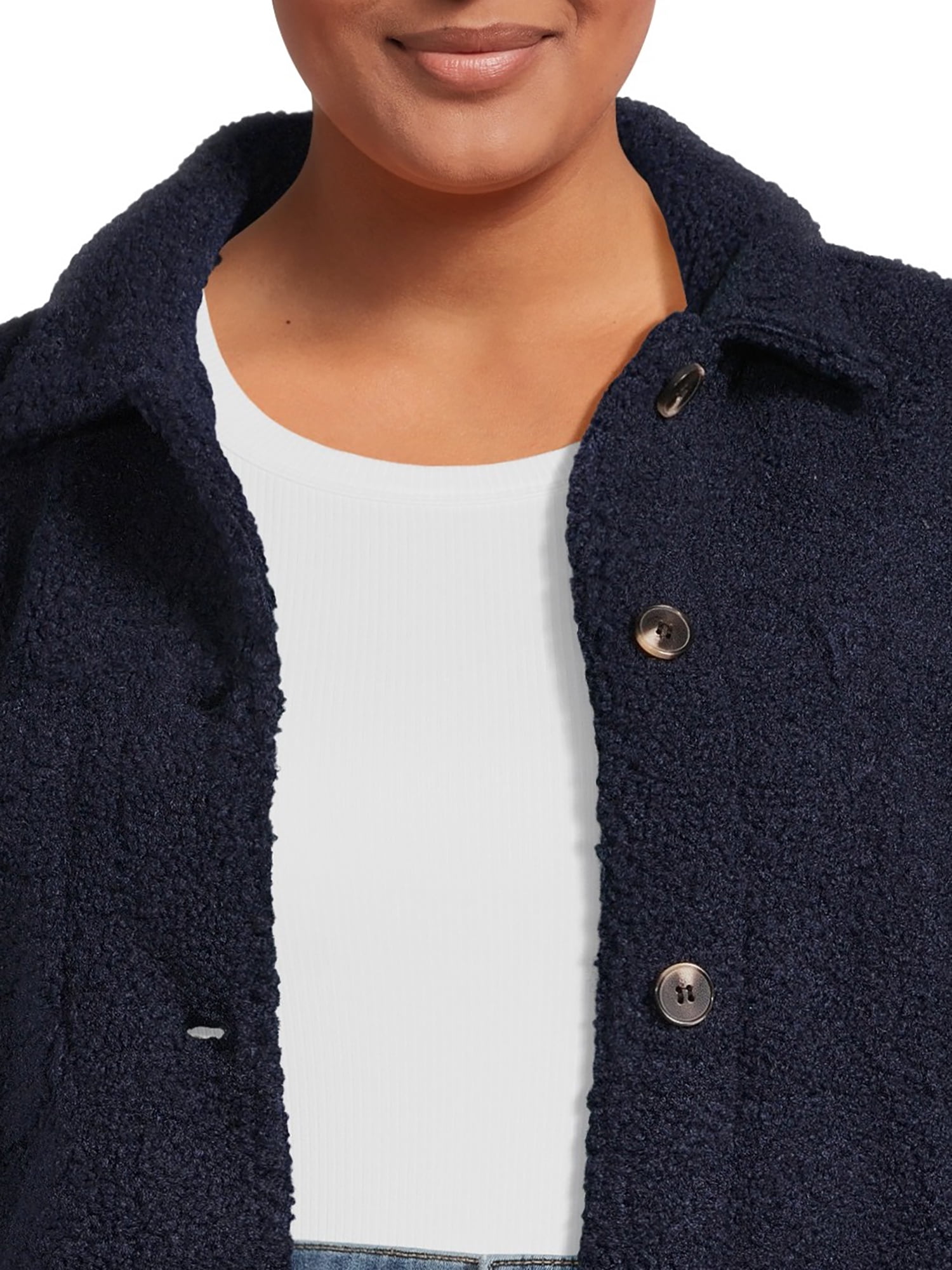 Jason Maxwell Women’s and Women’s Plus Size Faux Shearling Button Down Shacket, Sizes S-3X