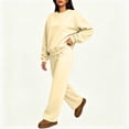 thumbnail image 3 of Szluipve 2 Piece Sets for Women 2 Piece Loungewear Set, Crew Neck Oversized Sweatshirt & High Waist Wide Leg Pants, Solid Color Fleece Casual Matching Tracksuit Beige M, 3 of 6