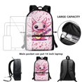 thumbnail image 4 of Jeiento Axolotl School Bags for Girls 7-10 10-12 Kids Backpack Set with Lunch Box Pencil Case Music Note Elementary School Back Pack Preschool Kindergarten Bookbag Travel Daypack Black, Pink, 4 of 7