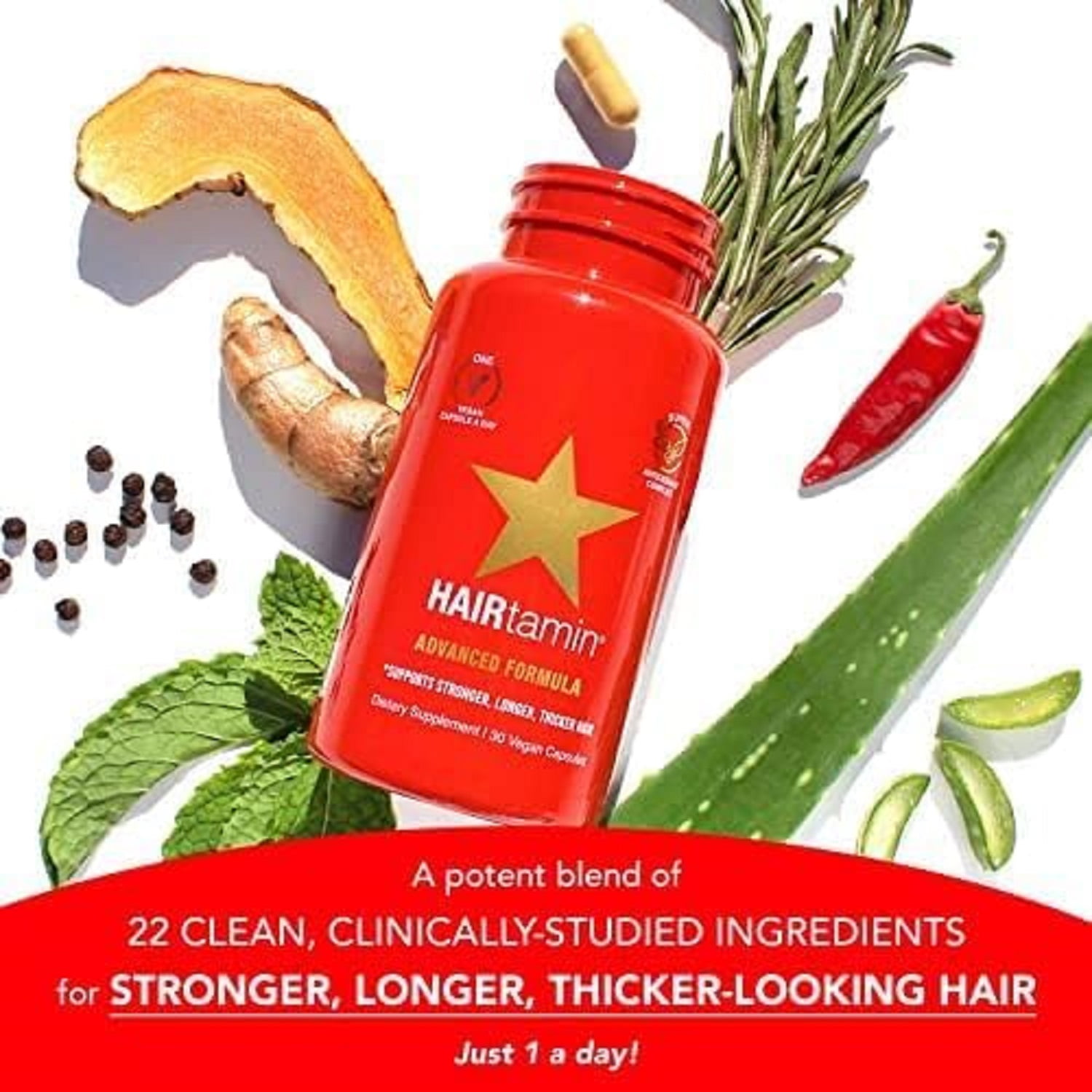 HAIRtamin Advanced Hair Growth Supplement & Gorgeous Travel Serum – 30 Capsules with 15 ml Scalp Serum