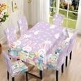thumbnail image 2 of TSOVTHRID Rabbit Easter Eggs Print Tablecloth Set with 6 Chair Covers, Rectangle Tablecloth Floral Butterfly Print Seat Protector Slipcovers for Family Dinners & Holiday Party Easter Decor, 2 of 6