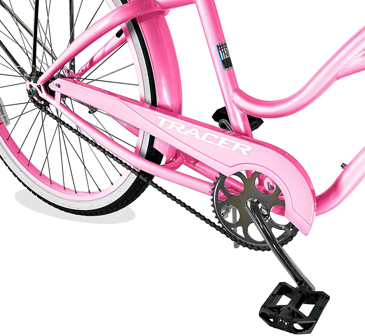 WonderWheels 26" Beach Cruiser Coaster Brake Stainless Steel Spokes One Piece Crank Alloy Orange Rims 36H W/ Fenders - Pink