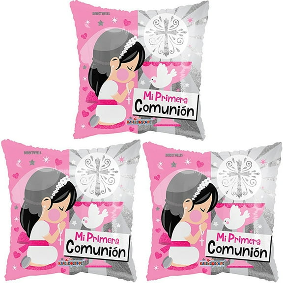 18" Communion Mi Primera Comunion Spanish Para Nina Pink Foil Balloon ( 3 Balloons )