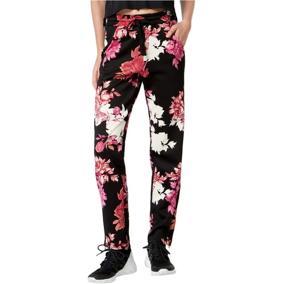 Material Girl Pantalon de Jogging Décontracté à Fleurs pour Femmes, Noir, Juniors, Moyen