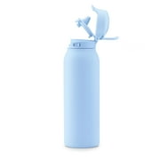 Ello Flip & Fill 32oz Insulated Stainless Steel Water Bottle, Leak-Proof Straw Lid, Blue