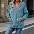 thumbnail image 5 of Xdegoge Women's V Neck Hoodie Pullover Sweatshirts Long Sleeve Casual Hooded Tops with Pocket Fall Winter Loose Fit Comfy Trendy Athletic Clothes, 5 of 9