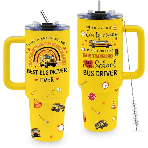 School Bus Driver Gifts Cups for Men, 40oz SchoolBus Driver Tumbler, Back to School Thank You Gifts for Buses Drivers, Birthday, Appreciation Retirement Gift for SchoolBus Driver