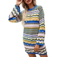 thumbnail image 3 of Inevnen Womens Crochet Knit Dress Rainbow Stripe Long Sleeve Bodycon Mini Dress, 3 of 7
