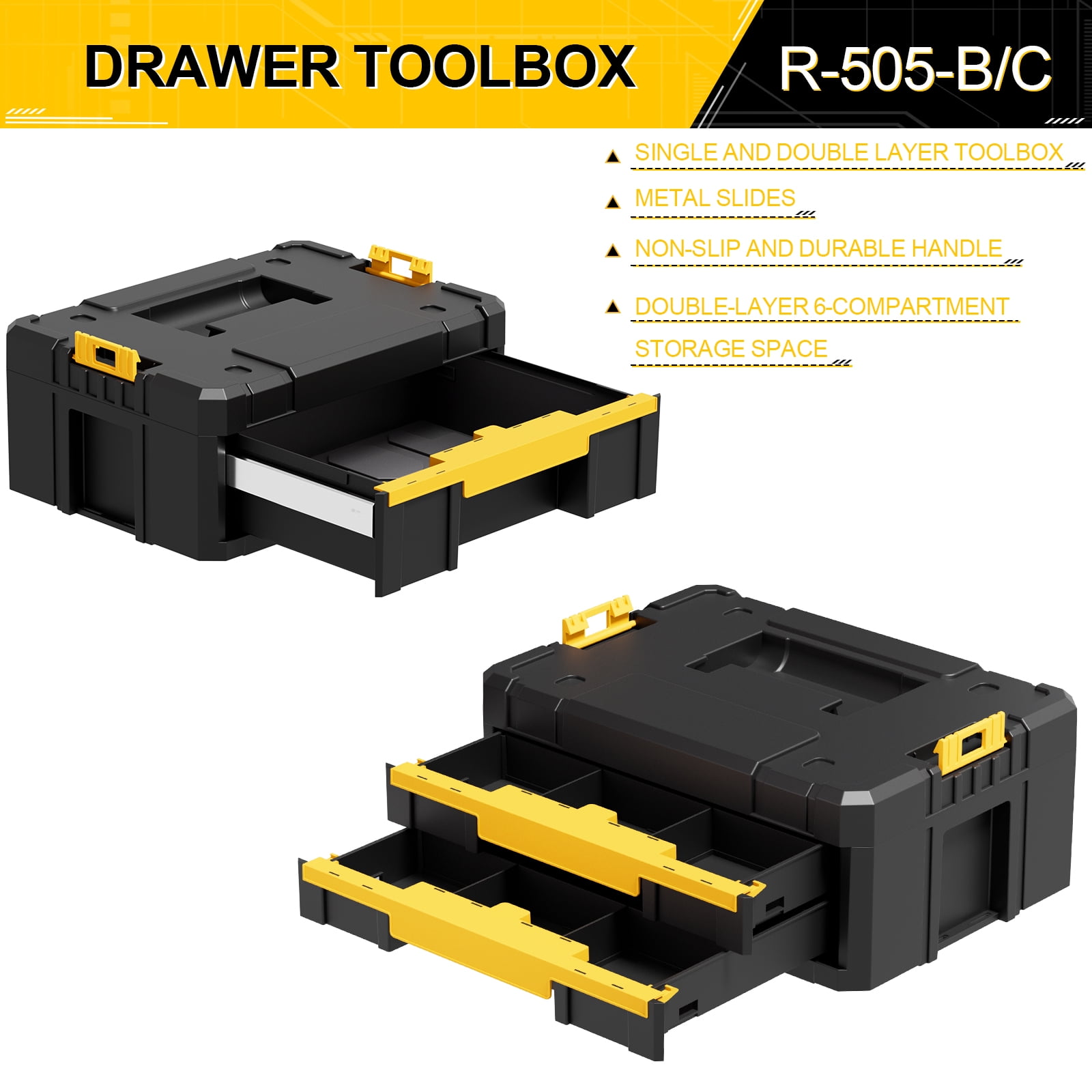 AIRAJ 4-in-1 Rolling Tool Box with Wheels, Stackable Modular Tool Storage System with Drawers, 755lbs Heavy Duty Mobile Tool Chest Organizer for Mechanic, Garage & Professional Workshop