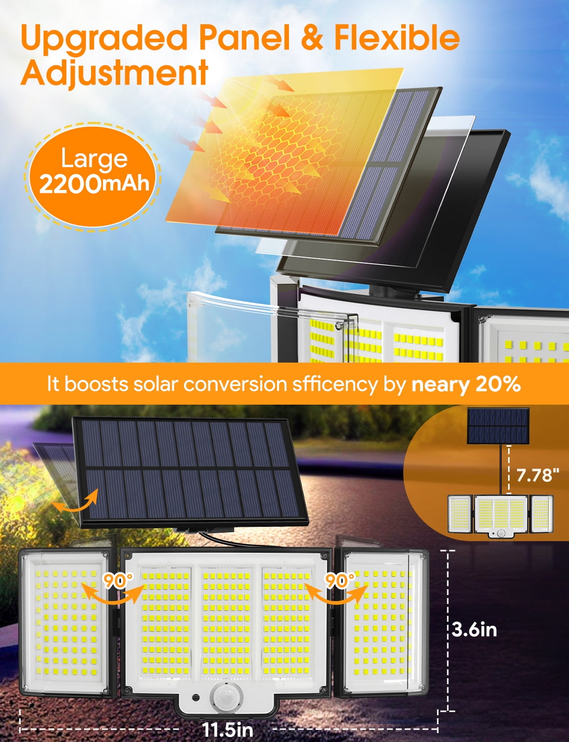 Qunler 6Pack 348 LED 3000LM Solar Motion Sensor Security Lights,Black