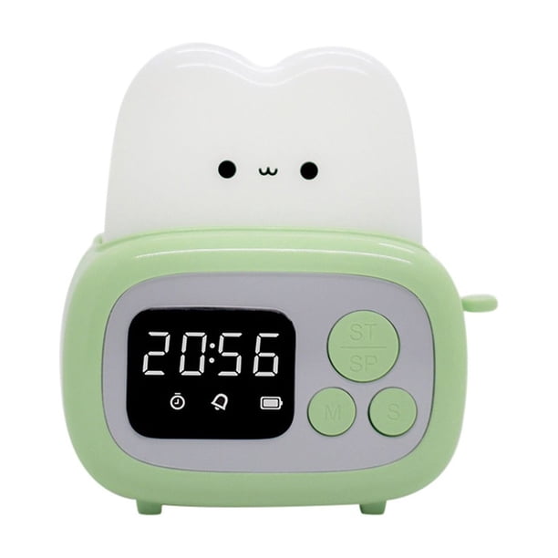 Lindo reloj despertador for hacer pan, temporizador for dormir, lámpara recargable por USB, mesita de noche, escritorio, reloj despertador for cumpleaños y vacaciones