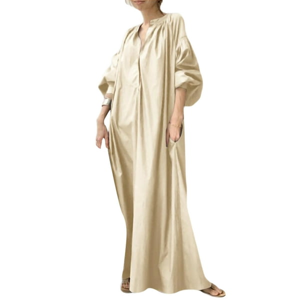 LUXUR Ladies Long Sleeve Maxi Dresses Loose Holiday Swing Dress