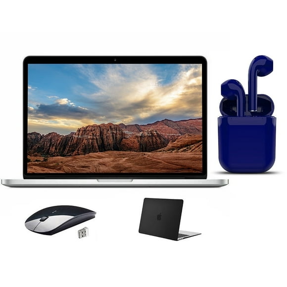 Refurbished Apple MacBook Pro 128GB SSD 8GB RAM 13.3-inch Bundle: USA Essentials Bluetooth/Wireless Airbuds, Black Case, Wireless Mouse By Certified 2 Day Express (Refurbished)