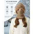 thumbnail image 5 of Mucky Cat Winter 3-in-1 Women's Balaclava Hat - Fleece Lined Beanie with Scarf & Neck Warmer, Cold Resistant Thermal Knitted Ski Mask for Ladies Khaki, 5 of 6