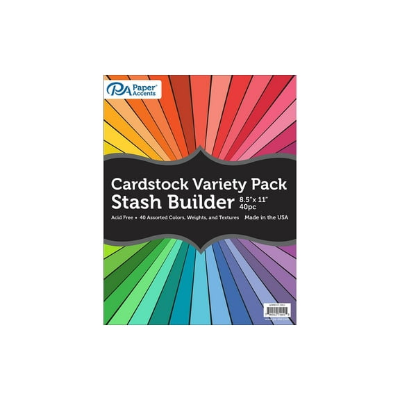 PA Paper Accents Stash Builder Cardstock 8.5" x 11" Assorted, 65lb colored cardstock paper for card making, scrapbooking, printing, quilling and crafts, 40 piece pack
