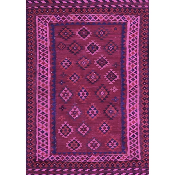 Ahgly Company Indoor Rectangle Oriental Purple Traditional Area Rugs, 5' x 7'