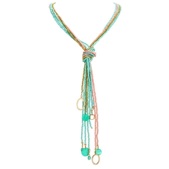 BOCAR Long Seed Beaded Multi Strand Necklace,10 Multiple Statement Long Bib Necklace with Tie Knot for Women Jewelry (N0102)