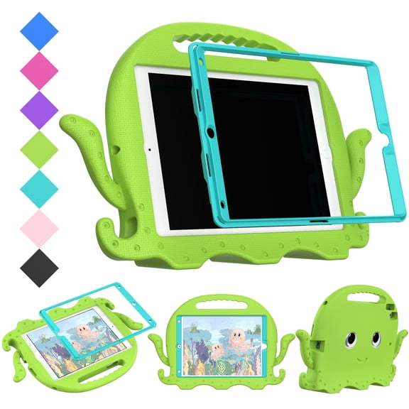 SaniMore for iPad 10.2" 9th/8th/7th Generation Kids Waterproof Case, EVA Foam Cover with Shoulder Strap & Screen Protector Pencil Holder Kickstand & Holder Shockproof Protective Shell, Grassgreen
