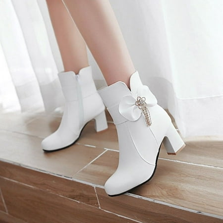 

Autumn and Winter New Side Zipper Women s Chunky Heel Boots Sweet High Heel Short Boots Casual Martin Boots All-Matching Women