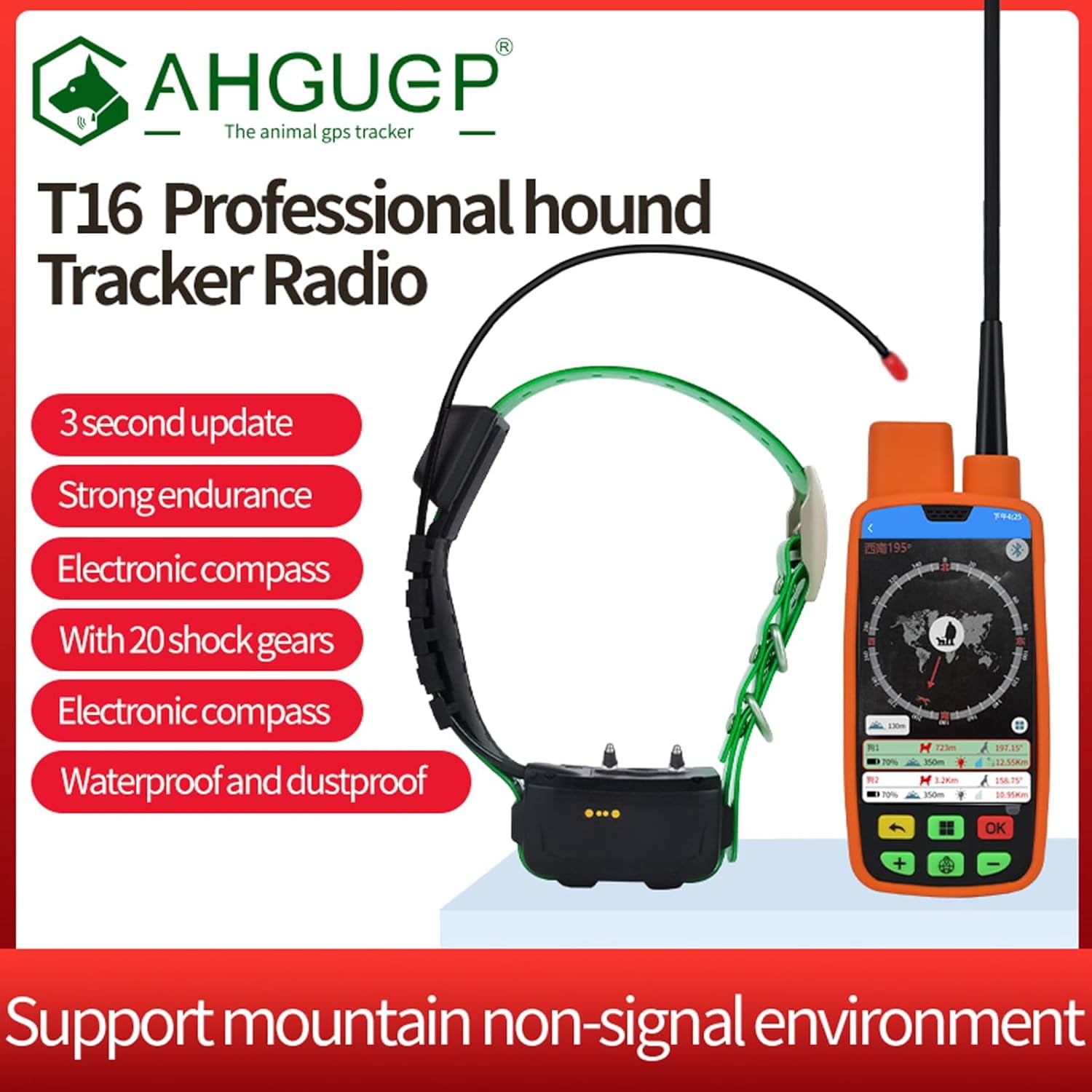 Handheld Dog Tracker GPS & Training Device with VHF Wireless Technology,GPS Tracker for Dogs with GPS Dog Collar,Ultra-Long Standby,6 Functions,Touch Screen,IP68 Waterproof Dustproof (Tracker&Collar)