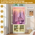 thumbnail image 2 of 2 Glass Doors Armoire Wardrobe Closet with 2 Storage Cabinets & LED Sensor Light, 71" H Wooden Clothes Closet Wardrobe with Hanging Rod for Bedroom, 2 of 7