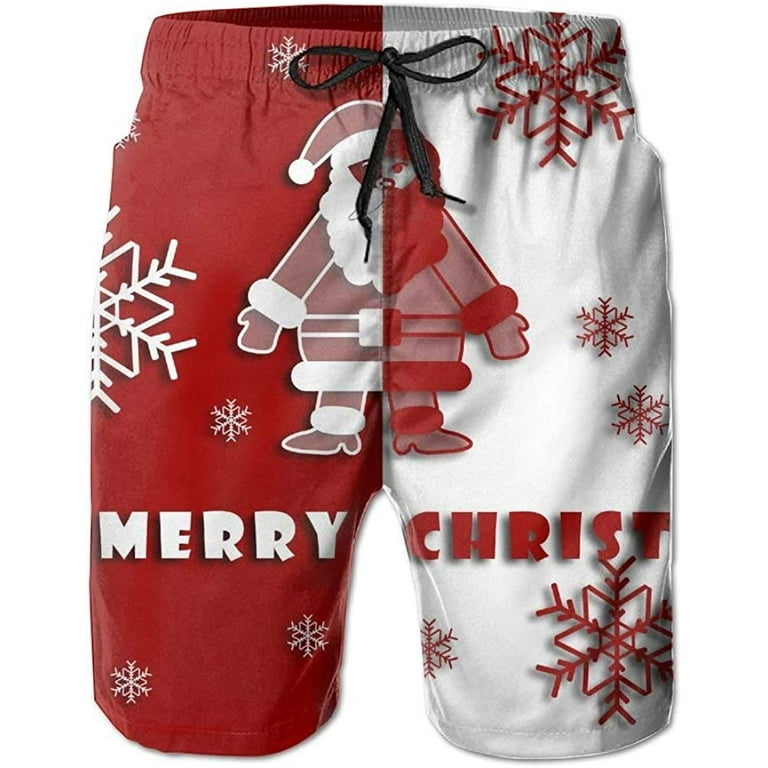 Men s Merry Christmas Santa Claus Swim Trunks Board Shorts Beach Shorts S 3XL