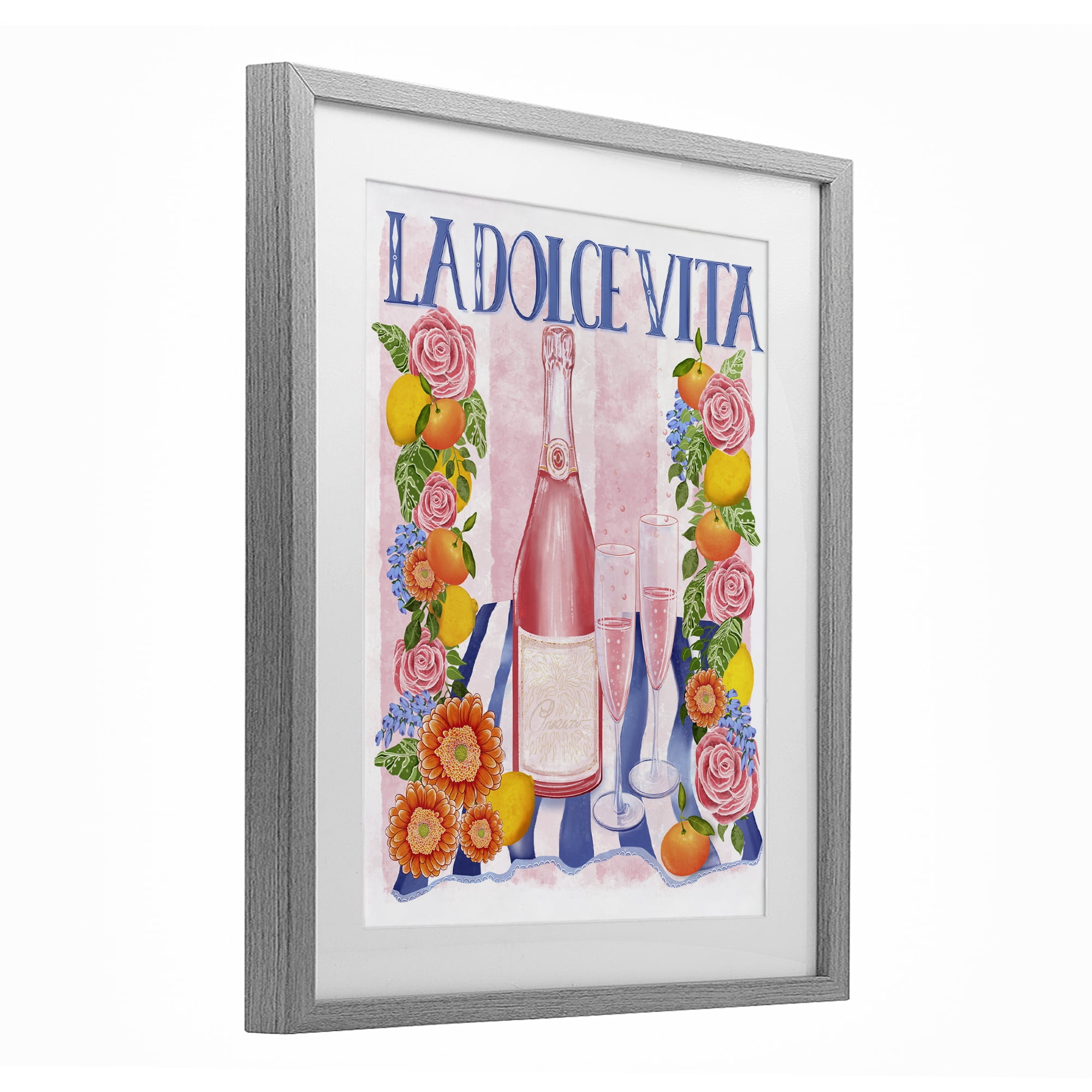 Stupell Industries Pink Champagne Picnic Gray Framed Print Under Glass, design by Lori Mosley