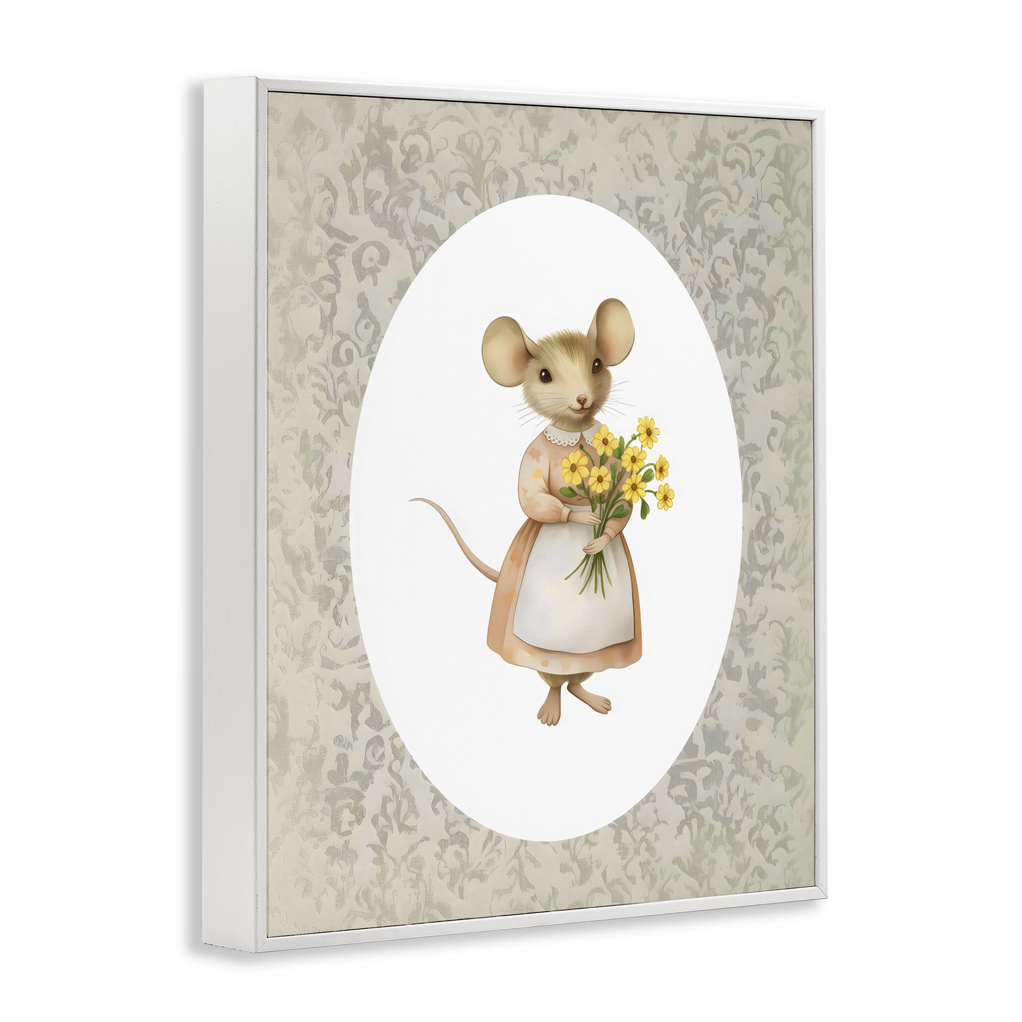 Stupell Industries Little Mouse with Flowers White Framed Giclee Art, design by Arlington Prints