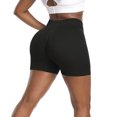 thumbnail image 3 of COOPLUS Womens Cross Waist Workout Shorts High Waisted Tummy Control Running Yoga Shorts 3 Packs, 3 of 5