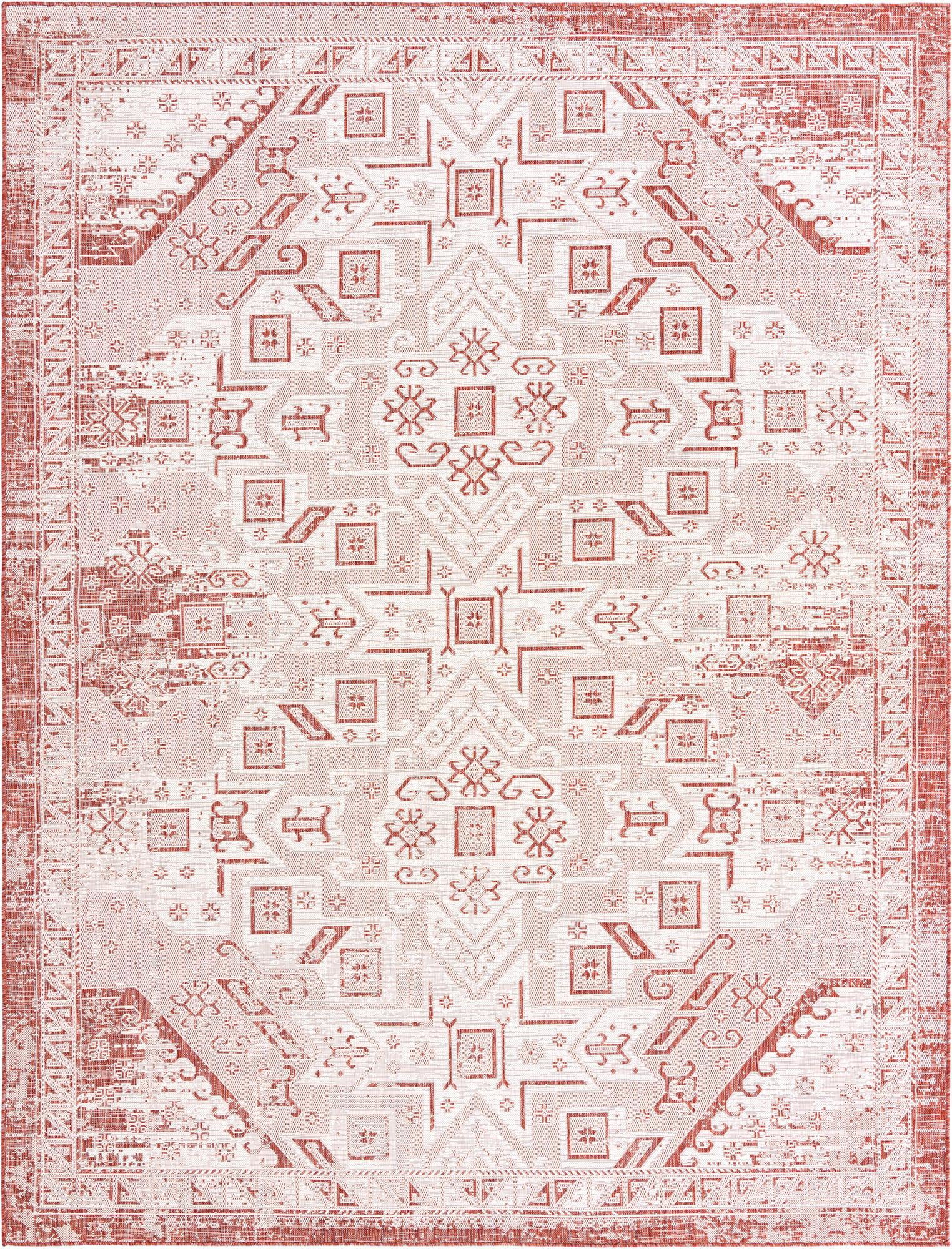Rugs.com Outdoor Aztec Collection Rug Large Dining Rooms 4' x 6' Rust Red Flatweave Rug Perfect for Living Rooms Open Floorplans 
