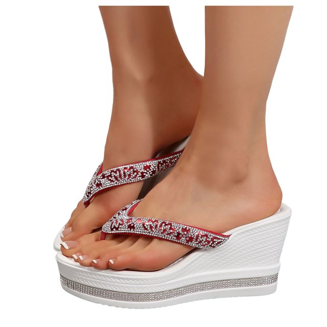 Dakaela Women's Platform Flip Flop Rhinestones Arch Support Summer Thong Sandals Soft Cushion Slippers