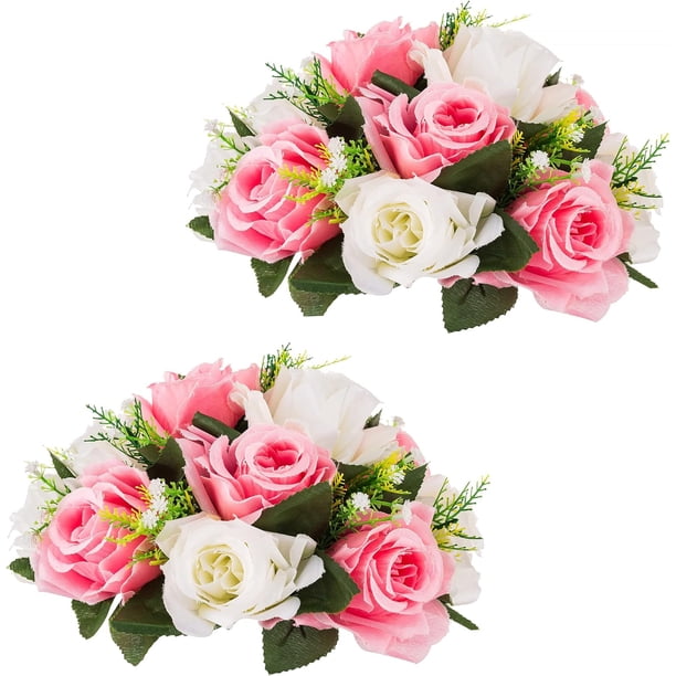 Bolas de flores para centros de mesa, 2 piezas de ramo de flores artificiales, bolas de rosas falsas para bodas, fiestas, día de San Valentín, decoración del hogar, rosa y blanco