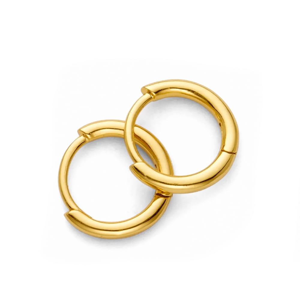 Classic Elegant Pure Solid 925 Sterling Silver Yellow Gold Plated Small 14mm Thin Hoops Earrings Unisex Trendy Cool Men Women Hypoallergenic Huggie Hoop Earrings