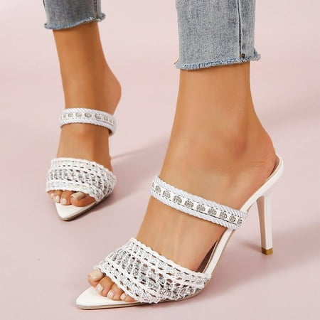 

Womens Summer Trends!AXXD Women Slippers Rhinestone Pointed Sandals Slim Heels High Heel Sandals Outwear For Womens Big&Tall New Arrival Size 9